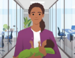Screenshot of a video with a graphic of a woman holding a baby.