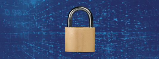 Lock over a background depicting data.