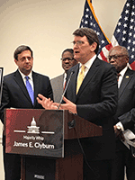 David L. Thompson speaking at press conference for bill to repeal transportation tax on nonprofits